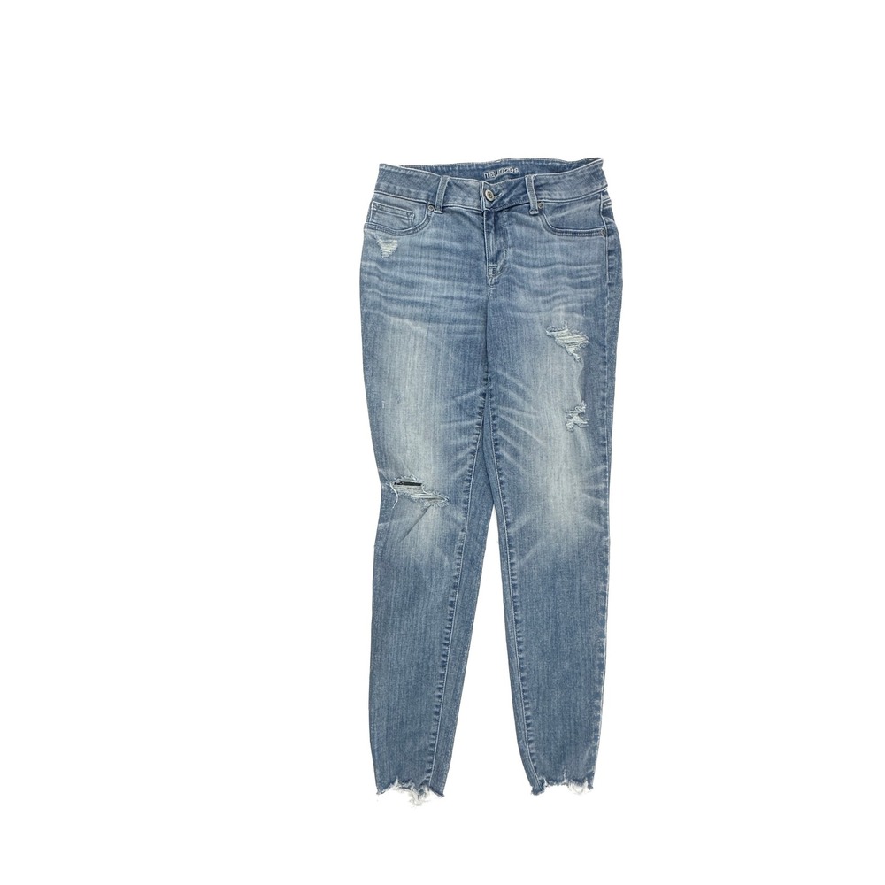 Maurices Womens‎ Medium Wash Distressed Skinny Jeans Frayed Hem Size M Regular